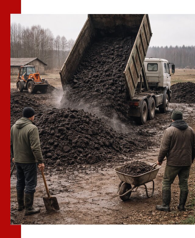 Доставка низинного торфа с разгрузкой и доставкой в Таре